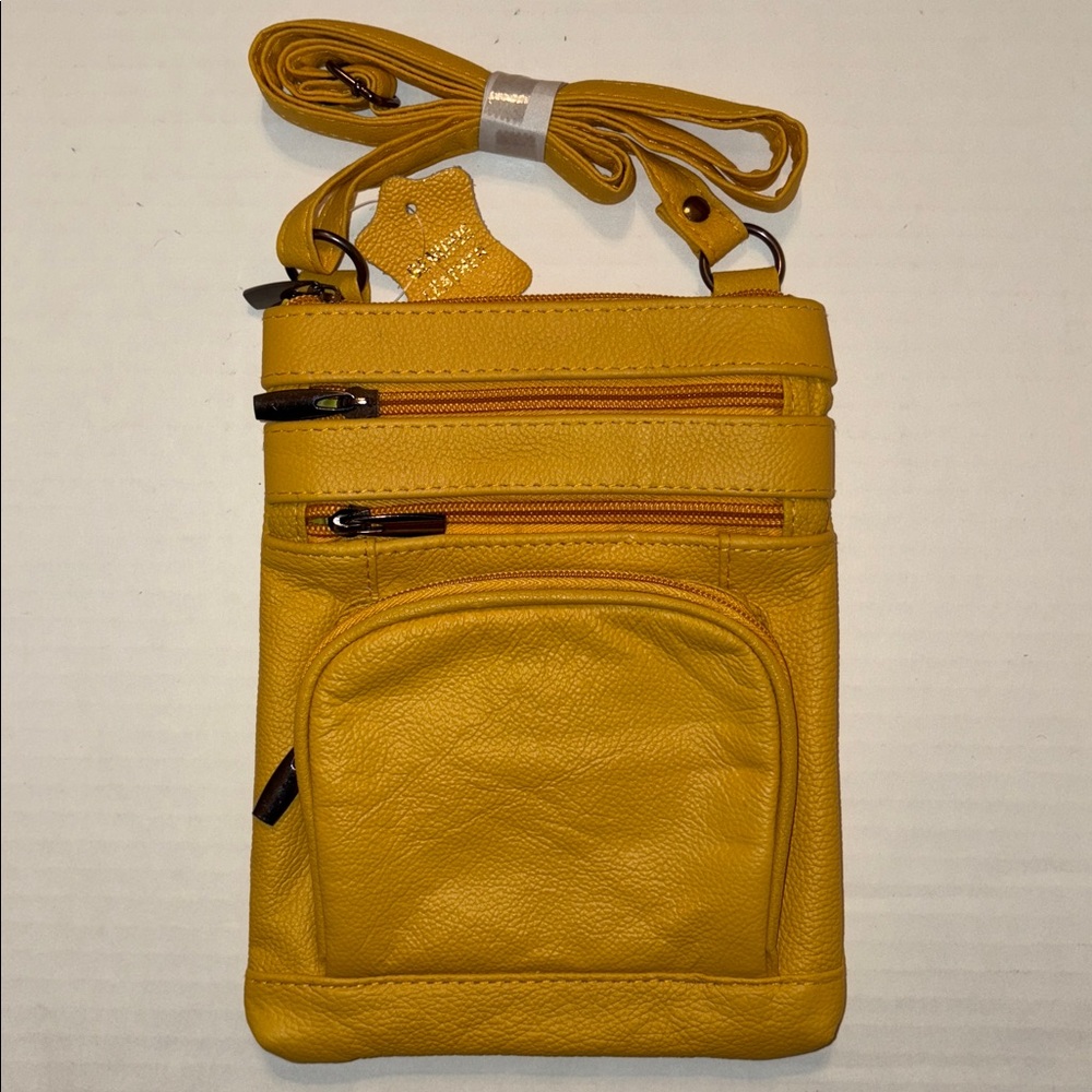 Genuine Leather Crossbody Bag Yellow